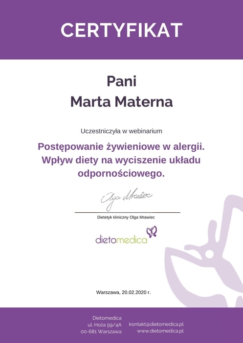 Certyfikat Alergia