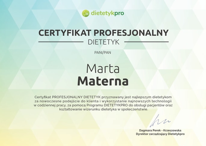 Certyfikat Dietetyk Pro