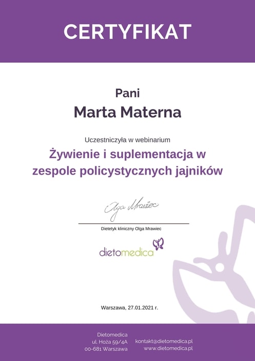 Certyfikat Policystyczne Jajniki