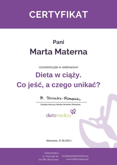 Certyfikat Żywienie w czasie ciąży