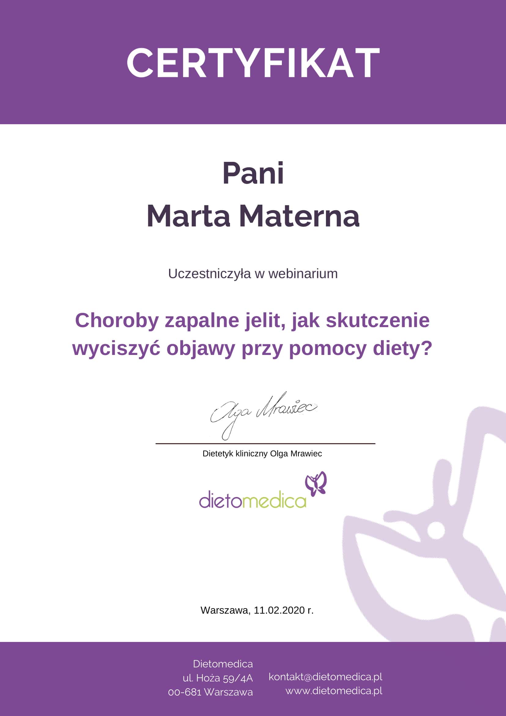 Certyfikat Zapalenie Jelita